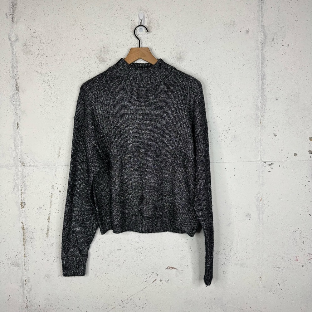 Zara Knit Metallic Slouchy Cropped Mockneck Sweater Small